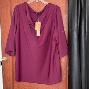 Elegant dark PURPLE magenta blouse Women Top XXL 18-20 convert sleeve  workwear